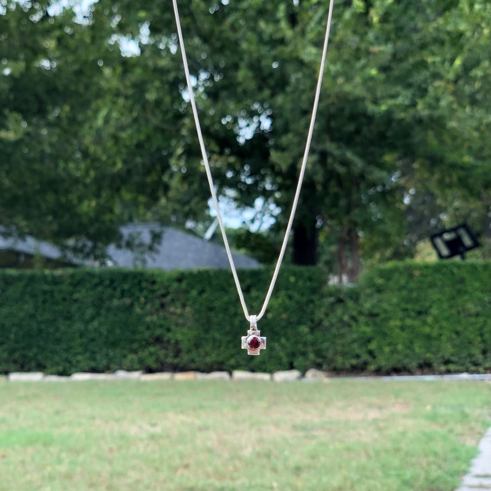 Sterling Silver Necklace and pendent with Garnet Stone